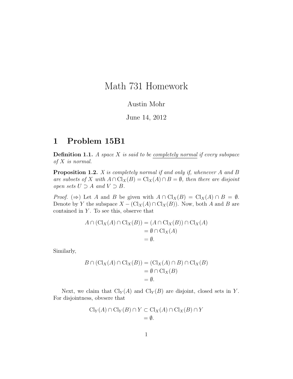 Math 731 Homework