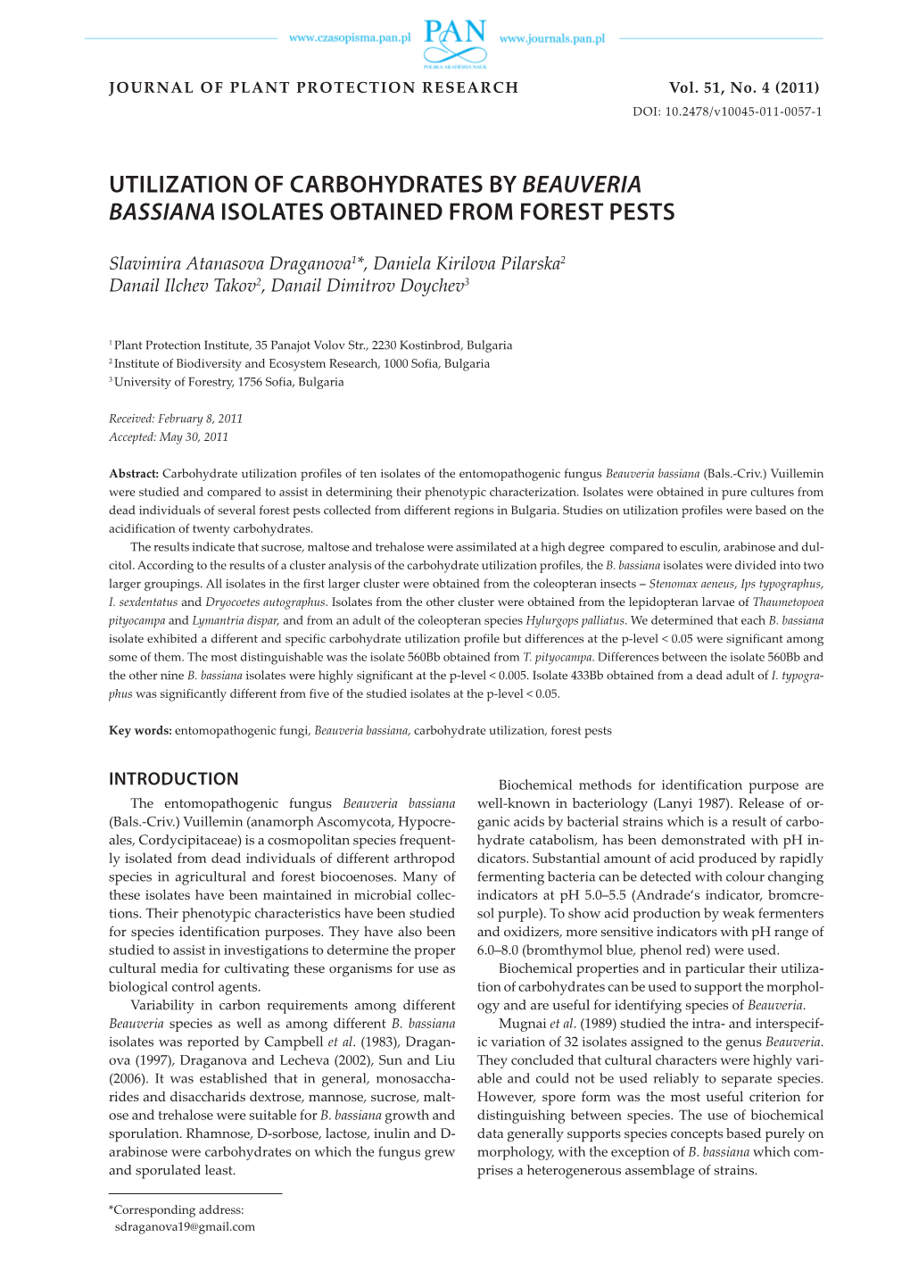 Utilization of Carbohydrates by Beauveria Bassiana Isolates Obtained from Forest Pests