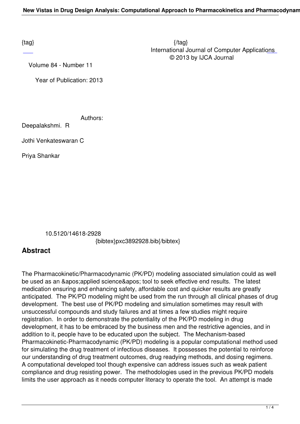 New Vistas in Drug Design Analysis: Computational Approach to Pharmacokinetics and Pharmacodynamics Tool Development