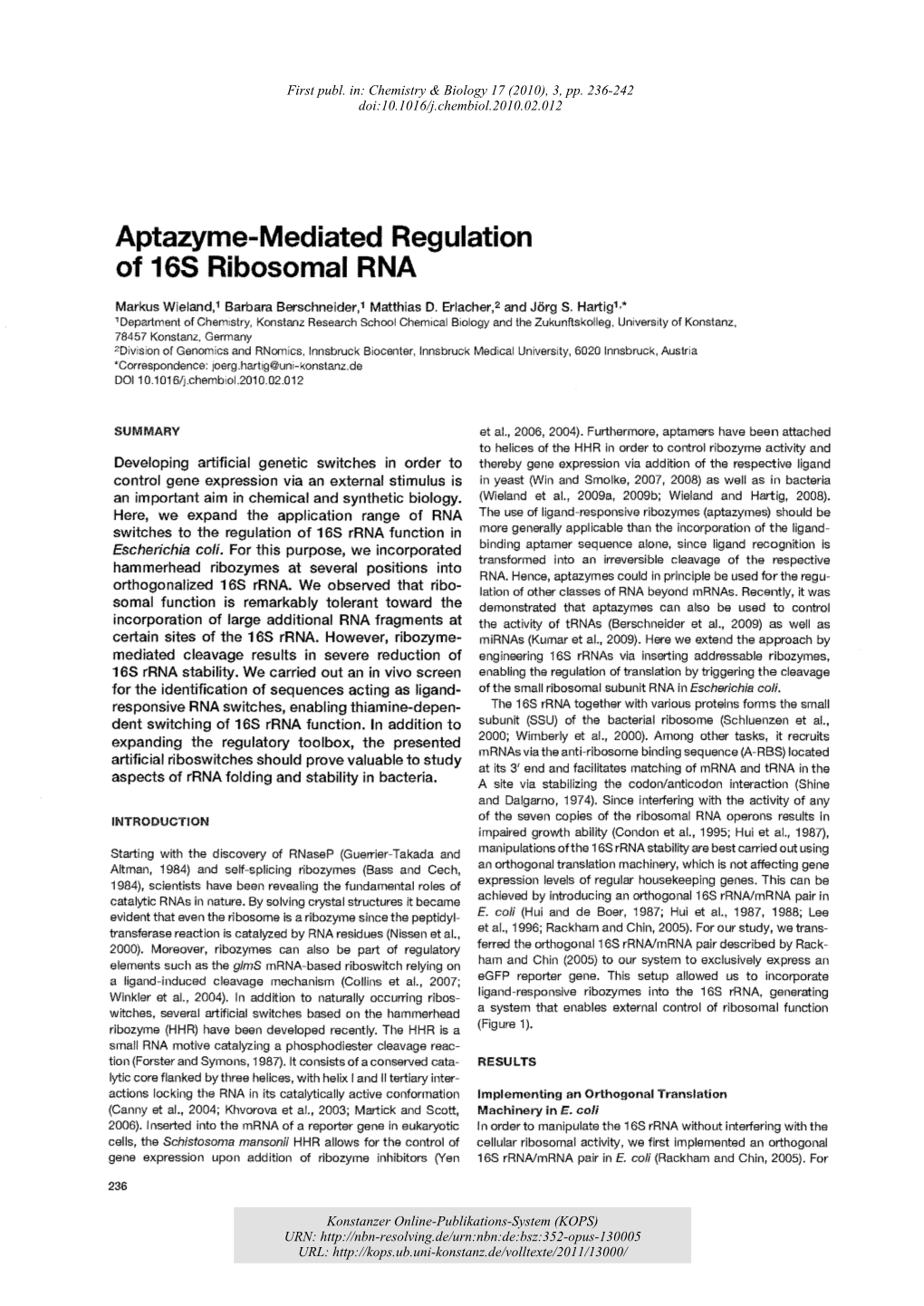 Aptazyme-Mediated Regulation of 16S Ribosomal