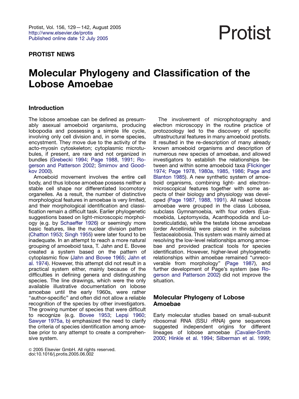 Molecular Phylogeny and Classification of the Lobose Amoebae