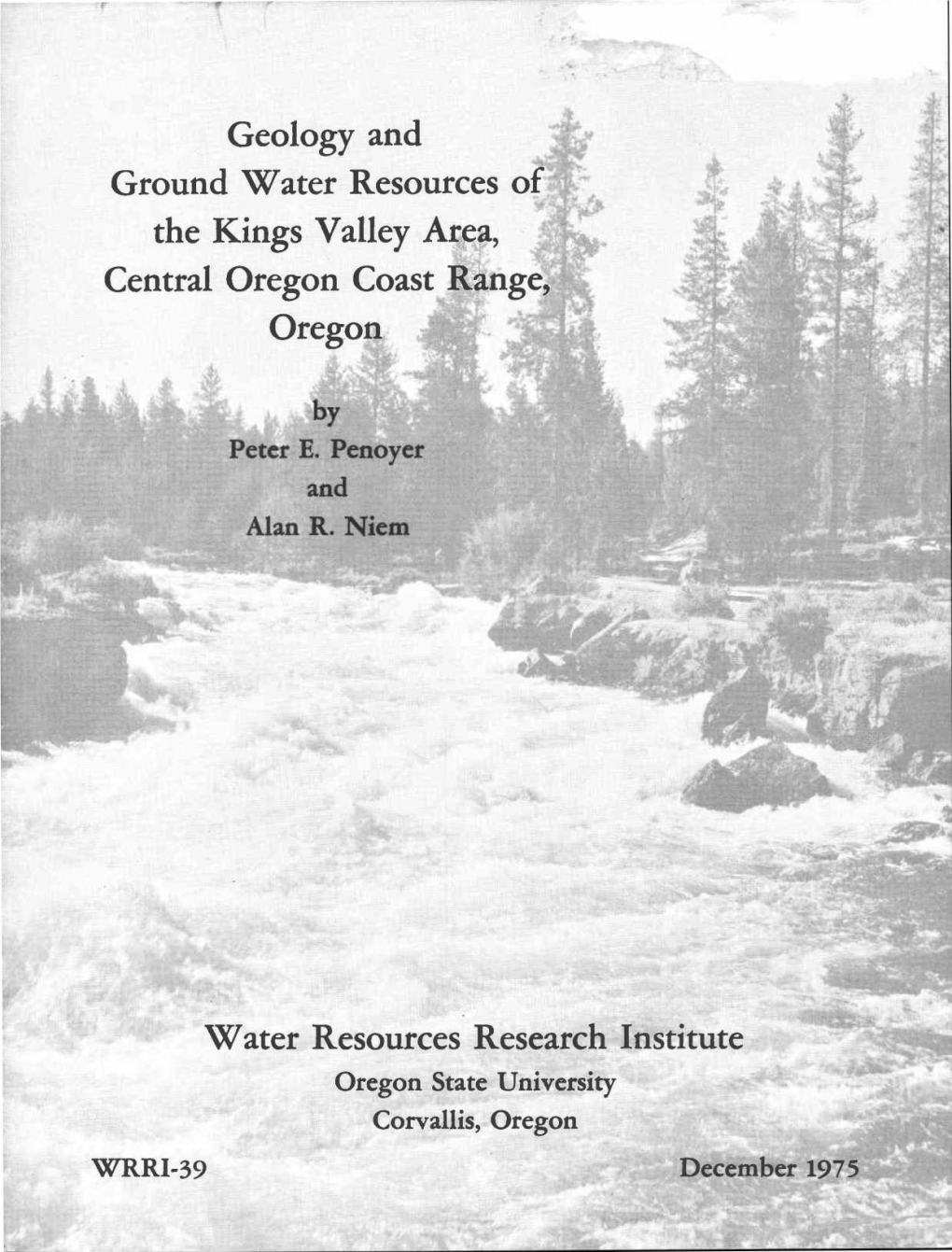 Geology and Ground Water Resources of the Kings Valley Area, Central Oregon Coast Range Oregon