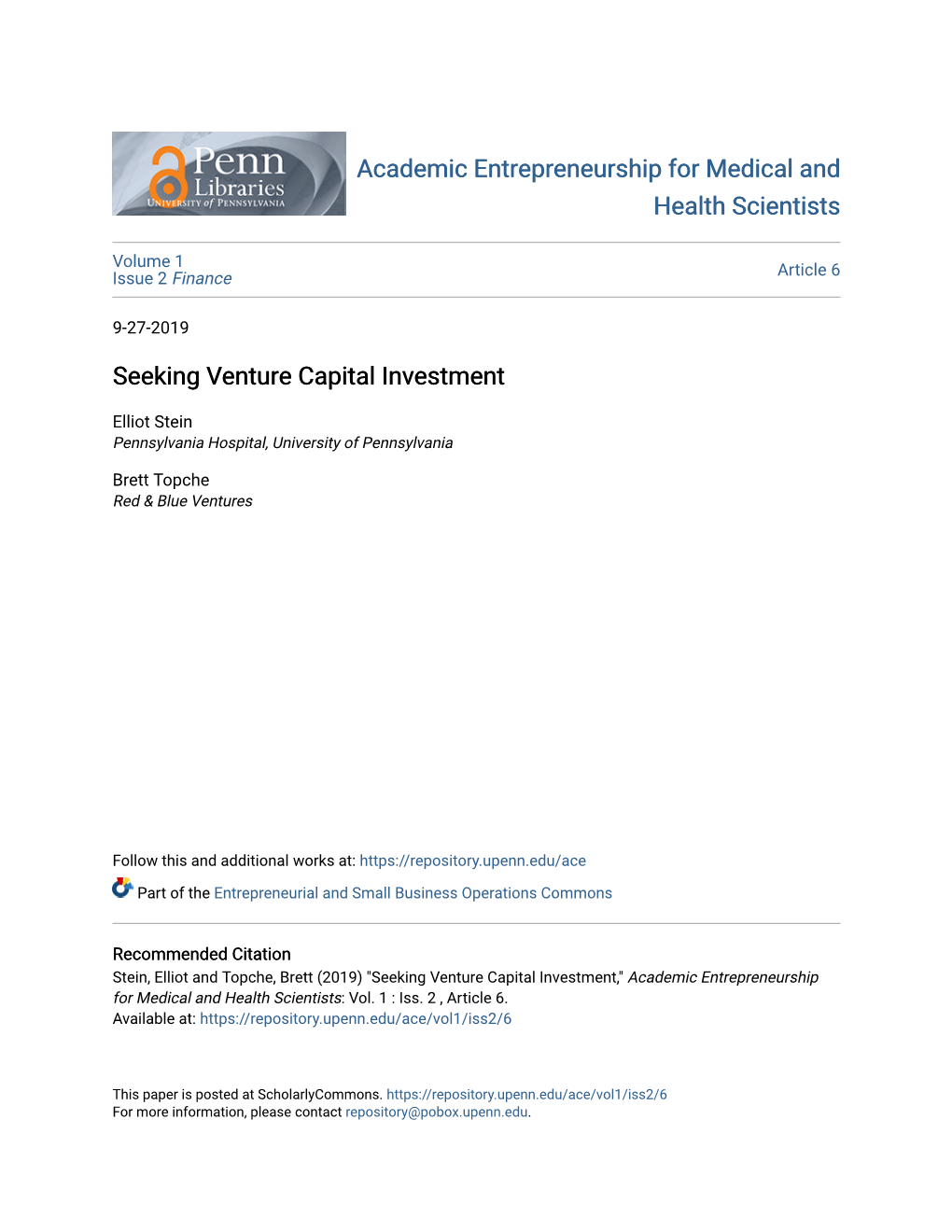 Seeking Venture Capital Investment