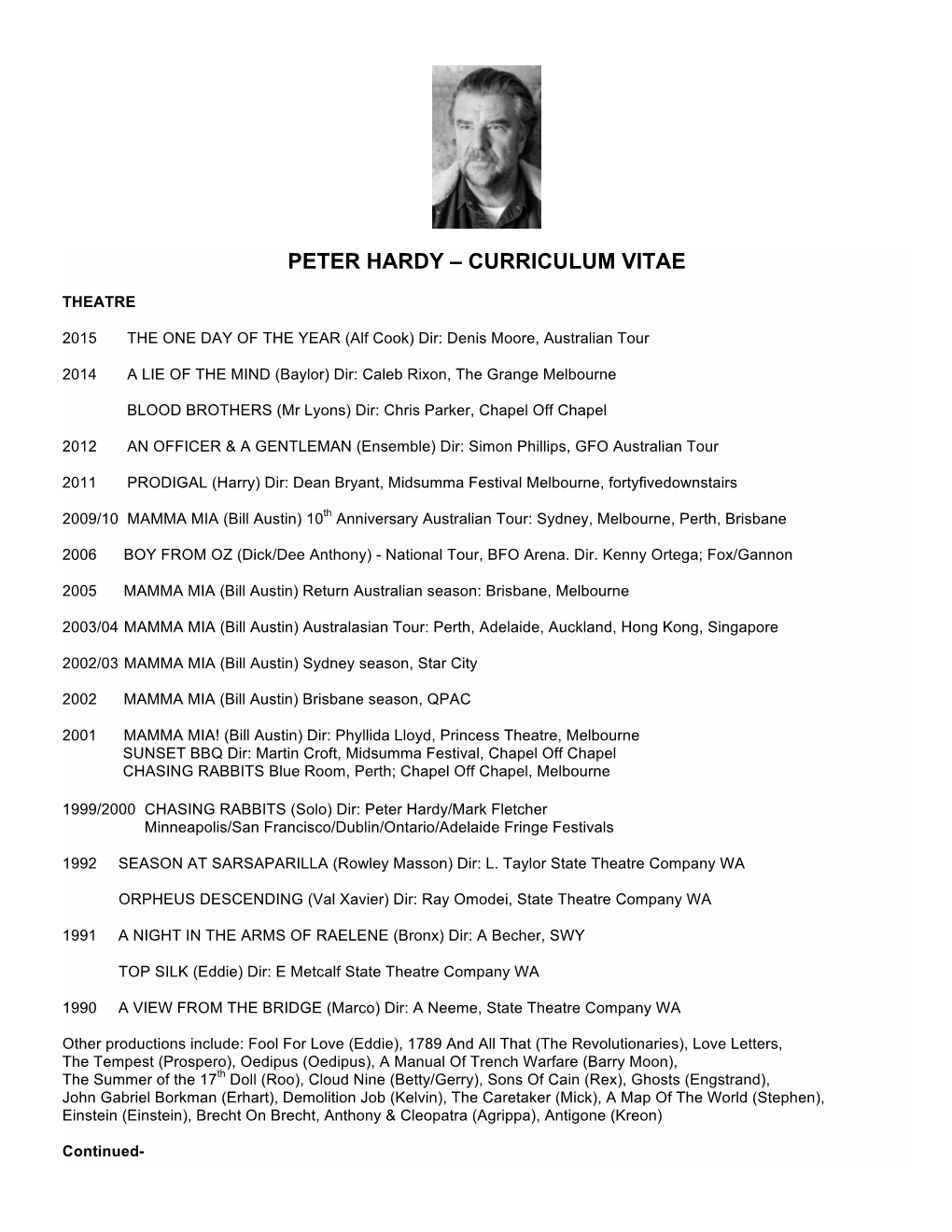 Peter Hardy – Curriculum Vitae