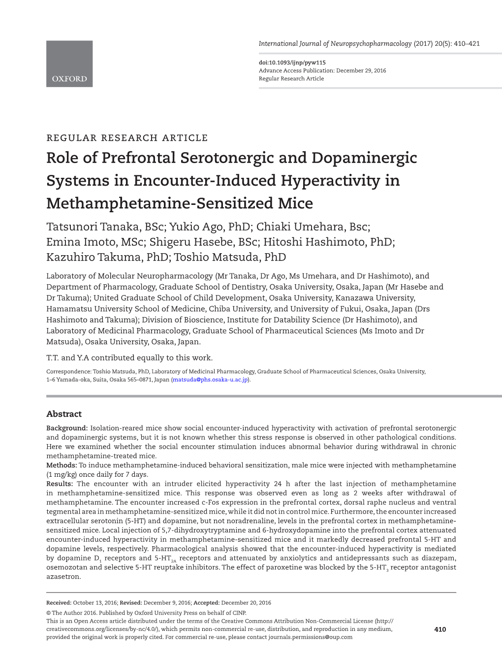 Role of Prefrontal Serotonergic and Dopaminergic Systems In