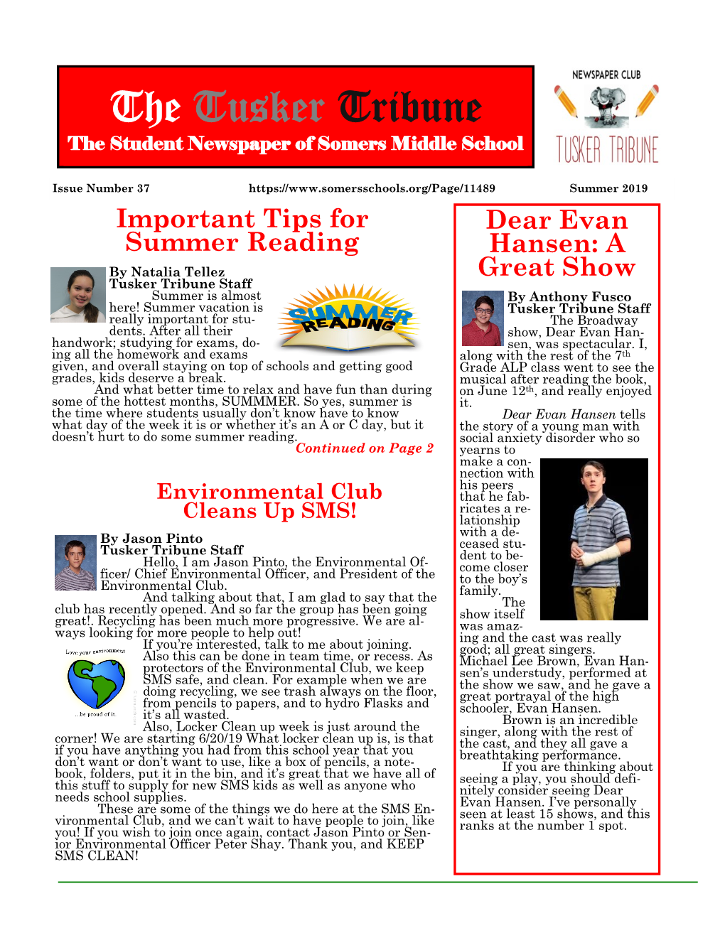 The Tusker Tribune the Student Newspaper of Somers Middle School