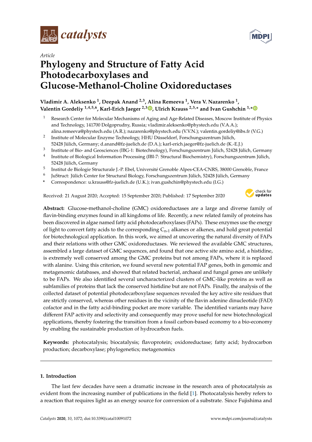 Phylogeny and Structure of Fatty Acid Photodecarboxylases and Glucose-Methanol-Choline Oxidoreductases