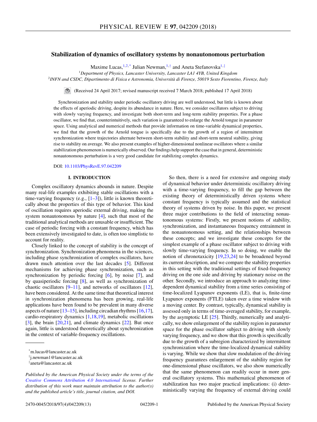 Stabilization of Dynamics of Oscillatory Systems by Nonautonomous Perturbation