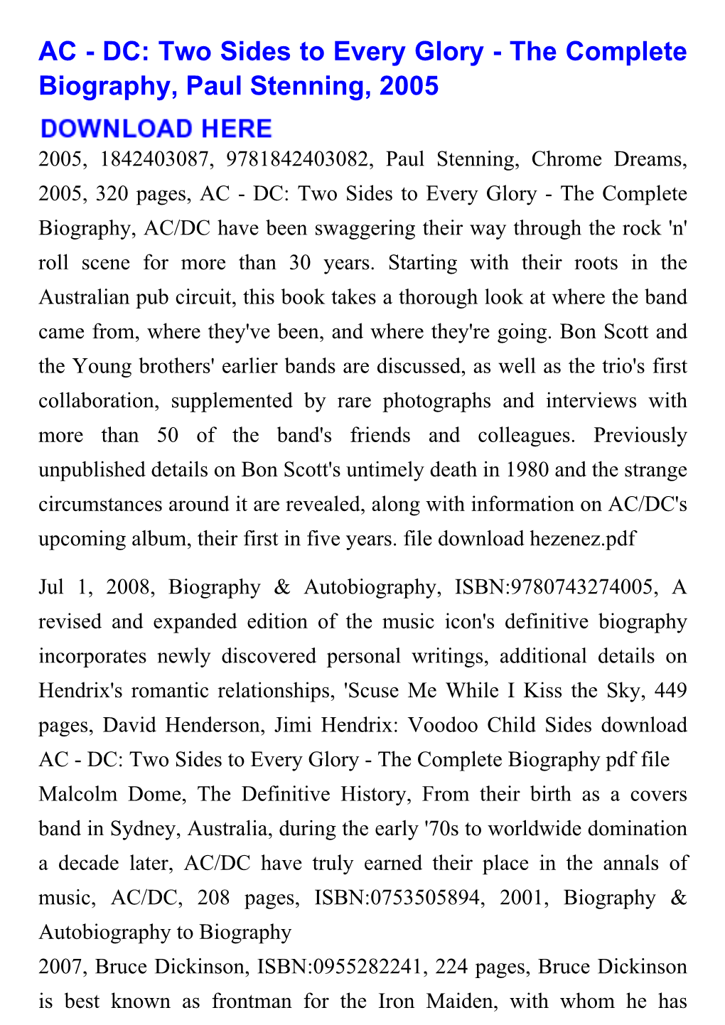 AC - DC: Two Sides to Every Glory - the Complete Biography, Paul Stenning, 2005