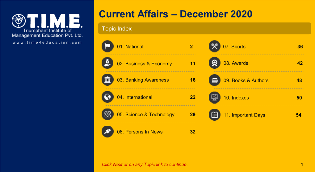 Current Affairs – December 2020 Topic Index 01