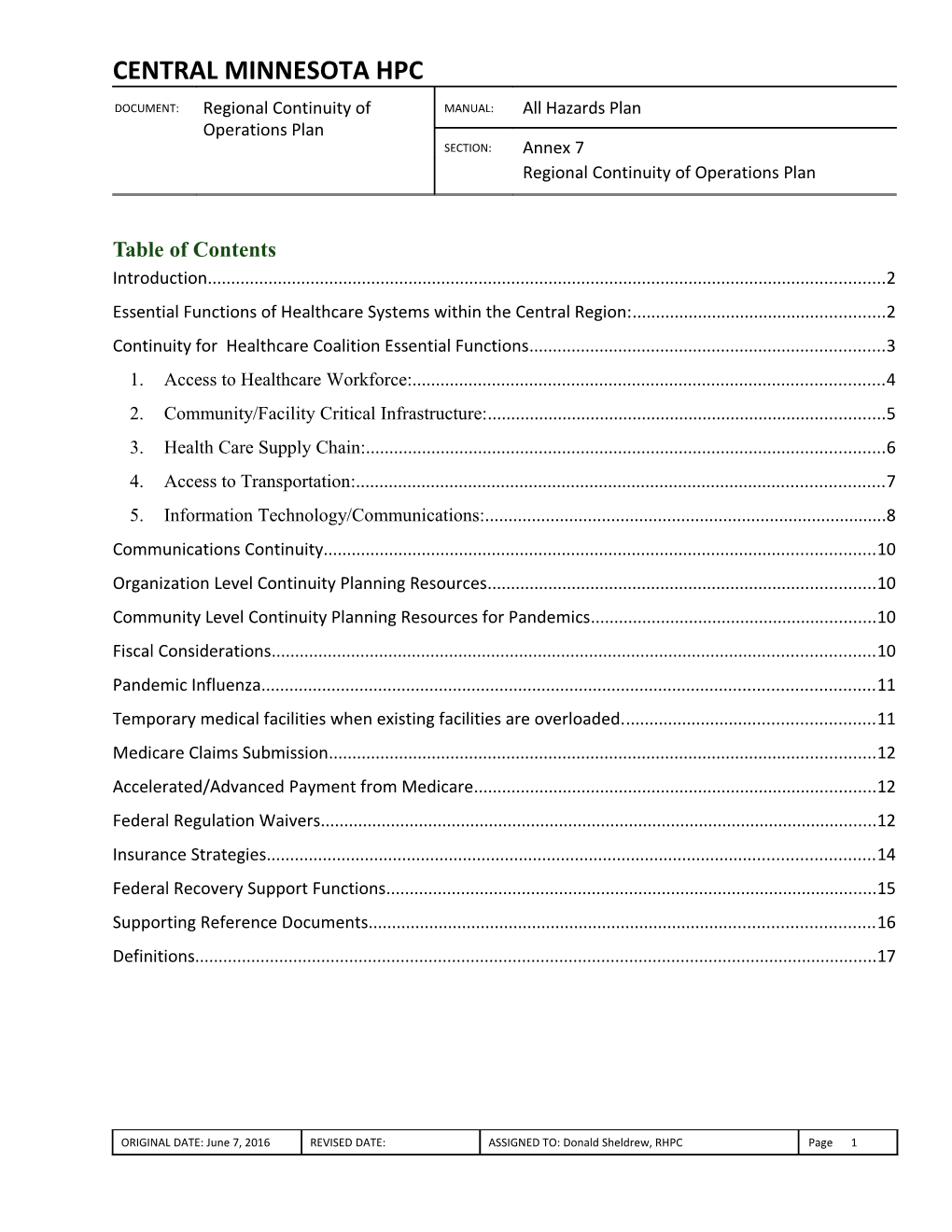 Essential Functions of Healthcare Systems Within the Central Region: 2