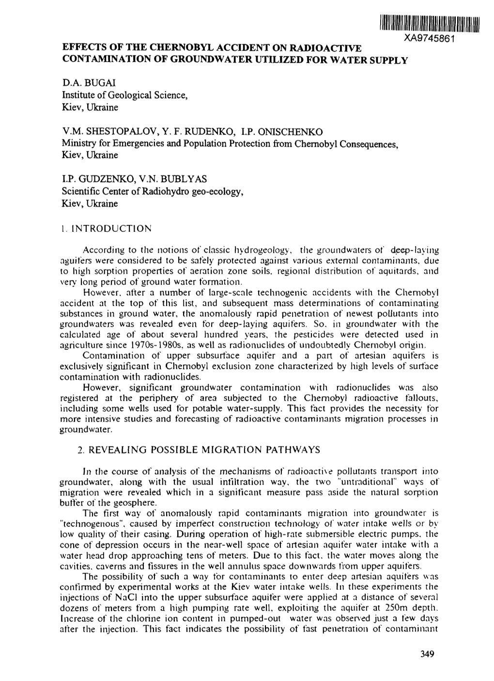 Effects of the Chernobyl Accident on Radioactive Contamination of Groundwater Utilized for Water Supply