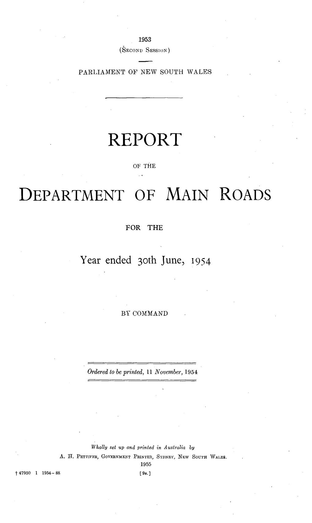 Department of Main Roads New South Wales, 1953-54