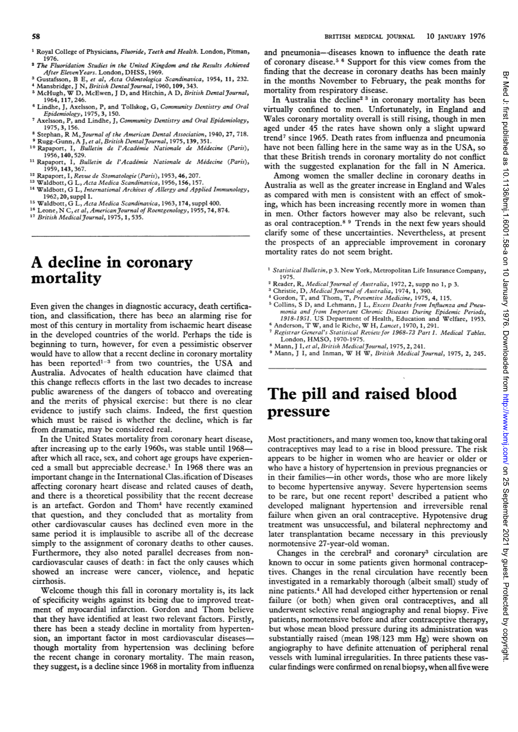 A Decline in Coronary Mortality the Pill and Raised Blood Pressure