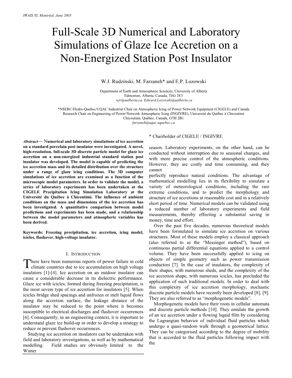 Full-Scale 3D Numerical and Laboratory Simulations of Glaze Ice Accretion on a Non-Energized Station Post Insulator