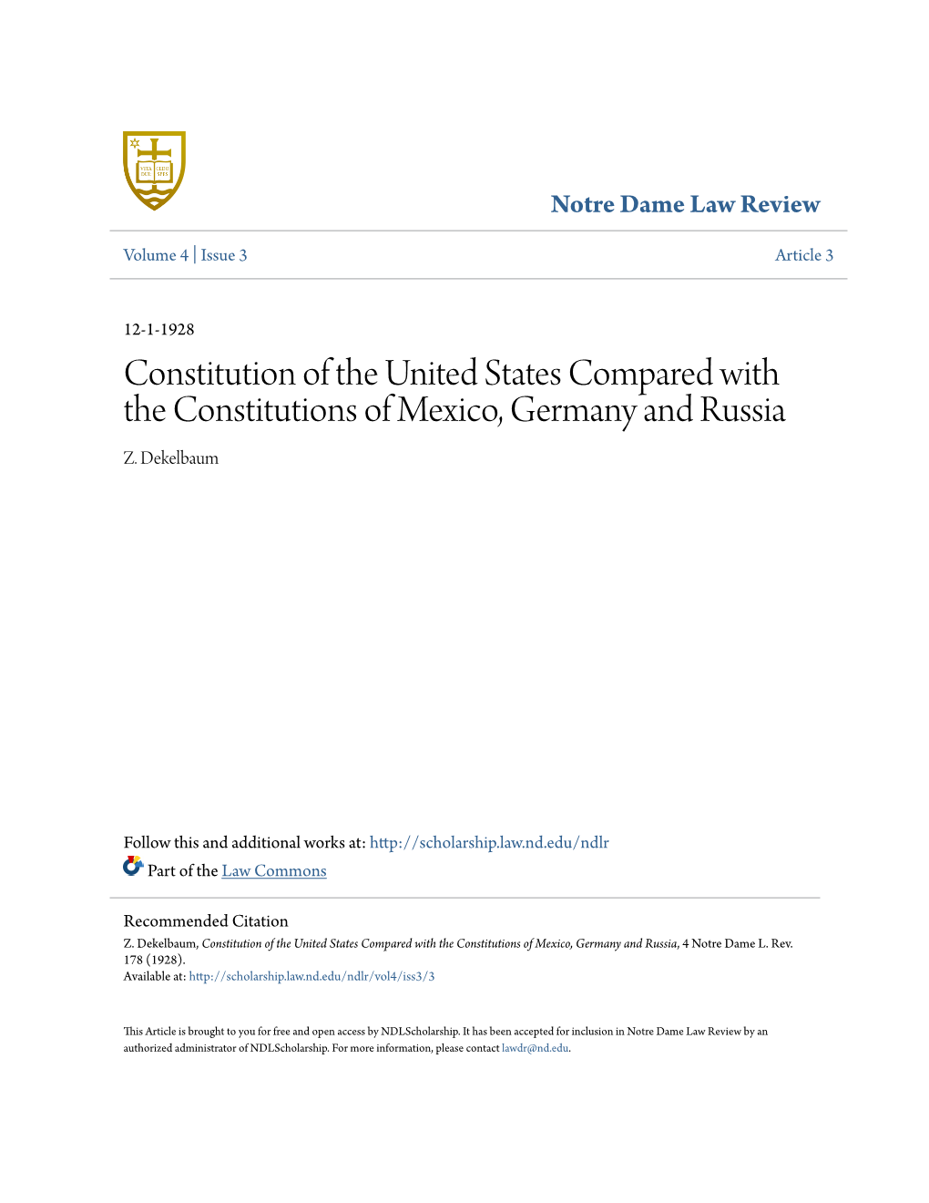 Constitution of the United States Compared with the Constitutions of Mexico, Germany and Russia Z