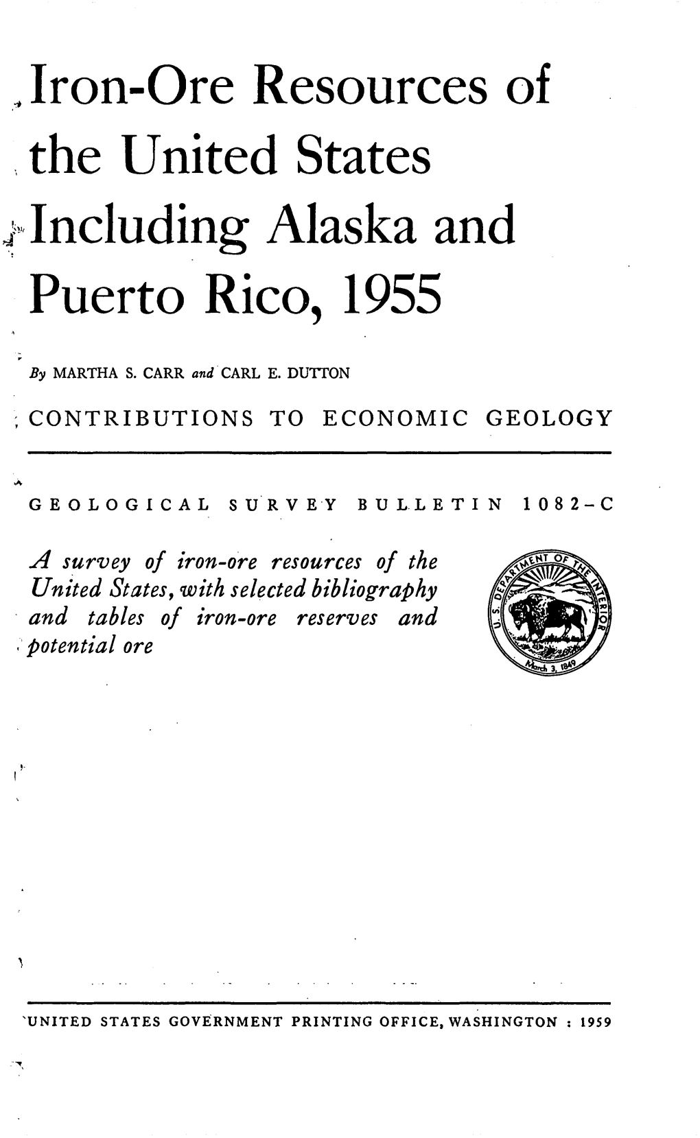 Iron-Ore Resources of the United States Including Alaska and Puerto Rico, 1955