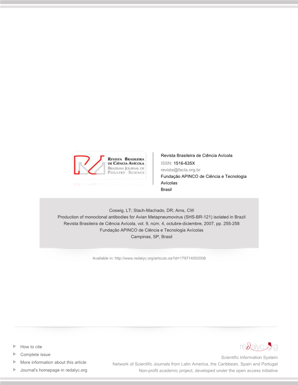 Redalyc.Production of Monoclonal Antibodies for Avian