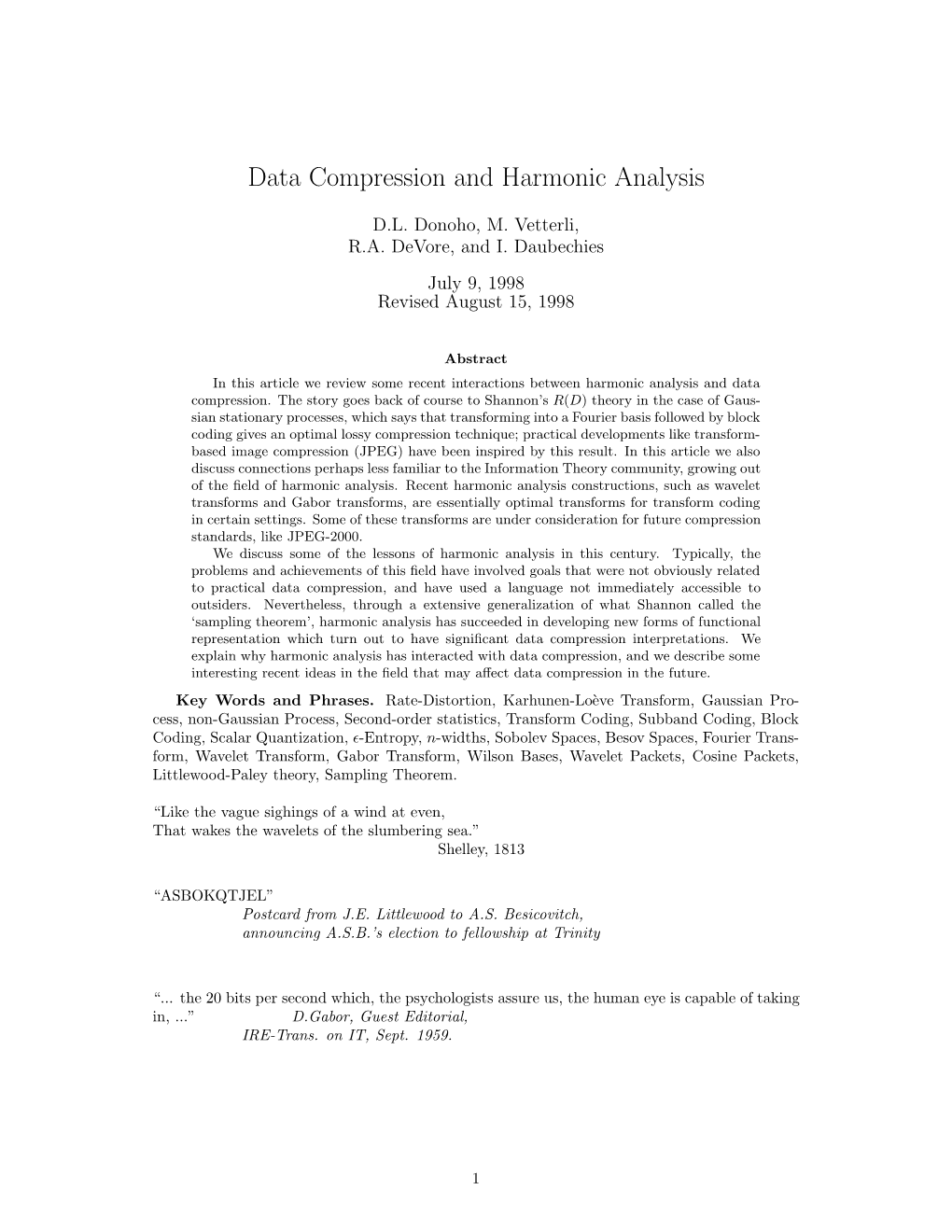 Data Compression and Harmonic Analysis