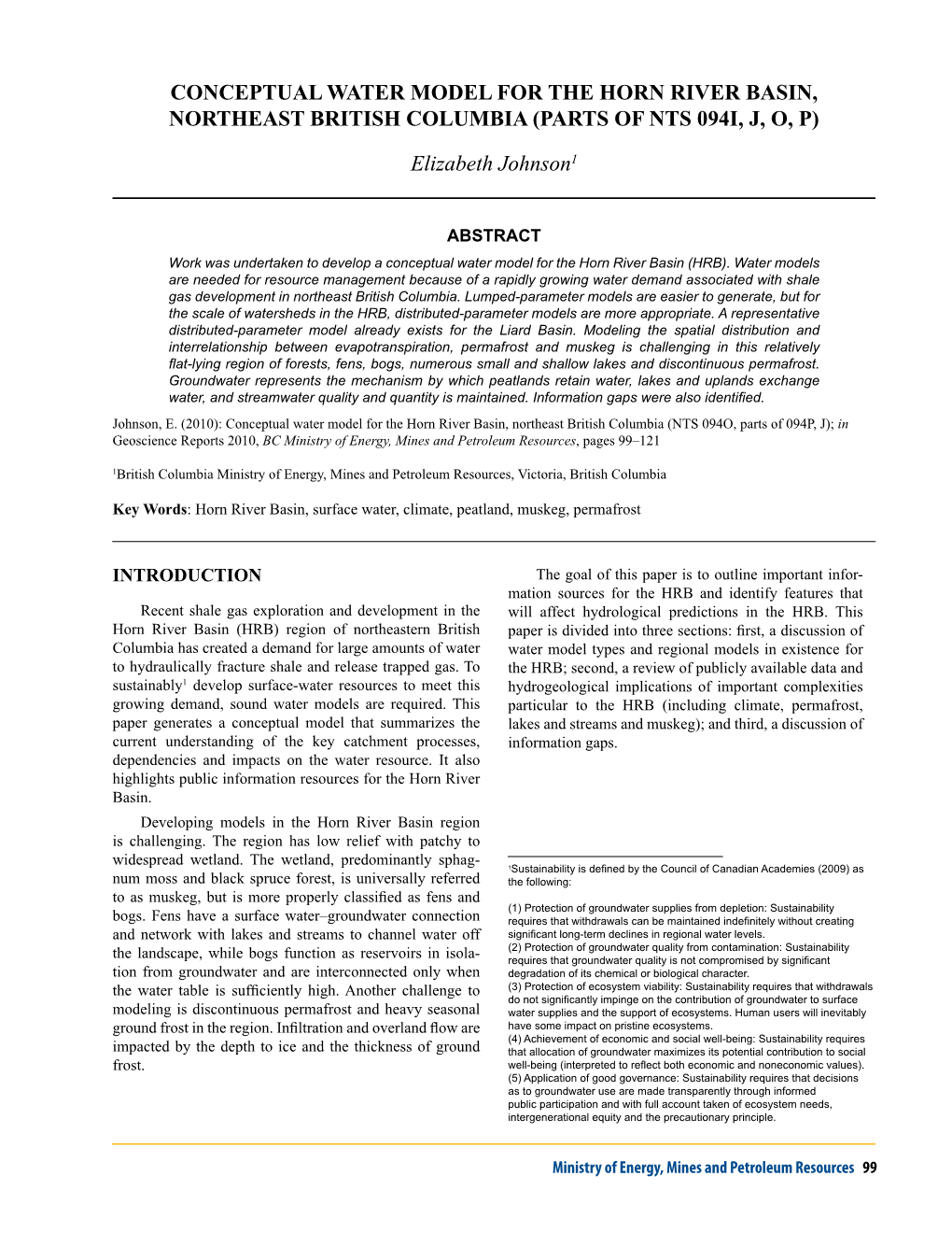 Conceptual Water Model for the Horn River Basin, Northeast British Columbia (Parts of NTS 094I, J, O, P)