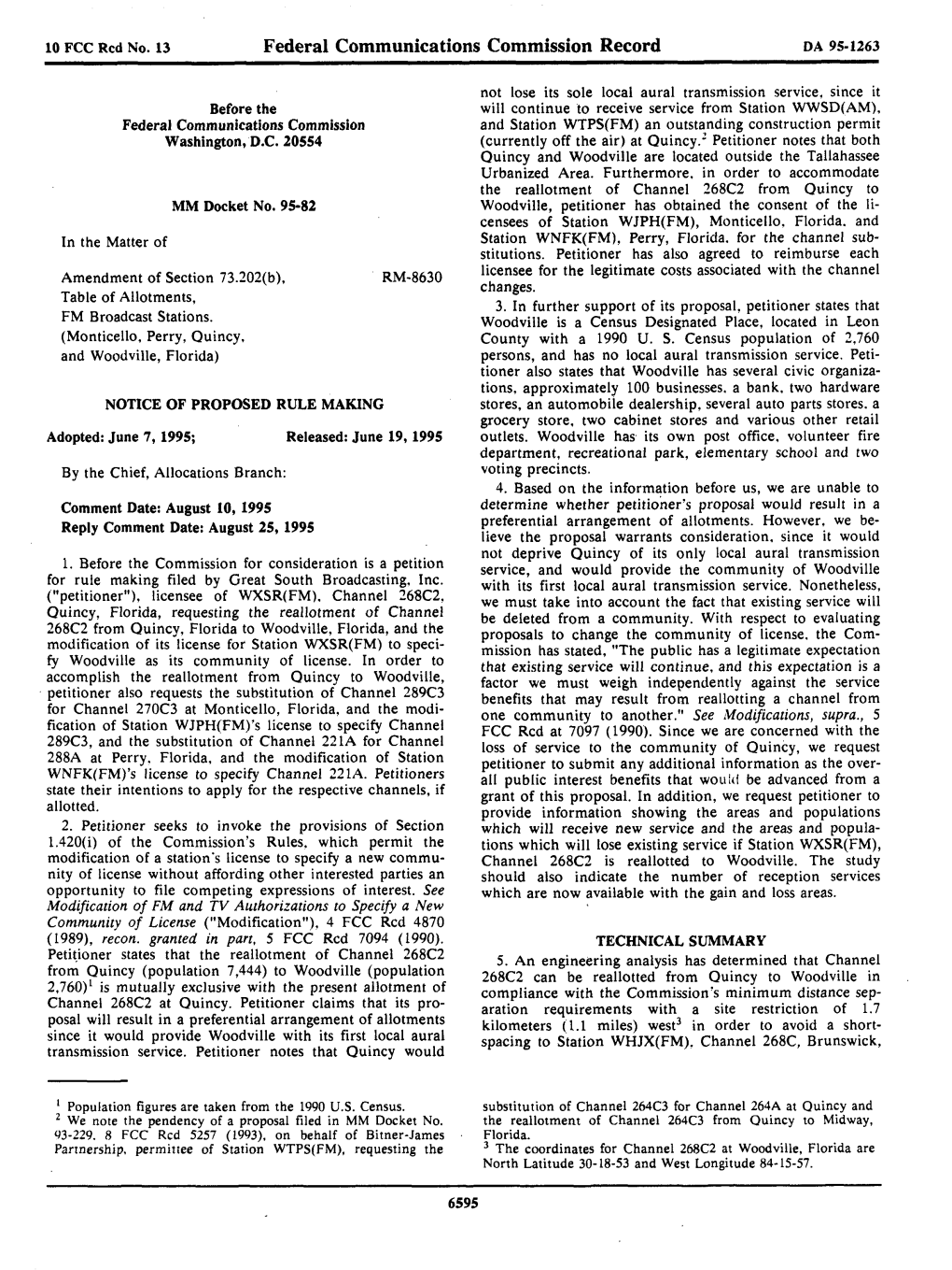 Federal Communications Commission Record DA 95-1263