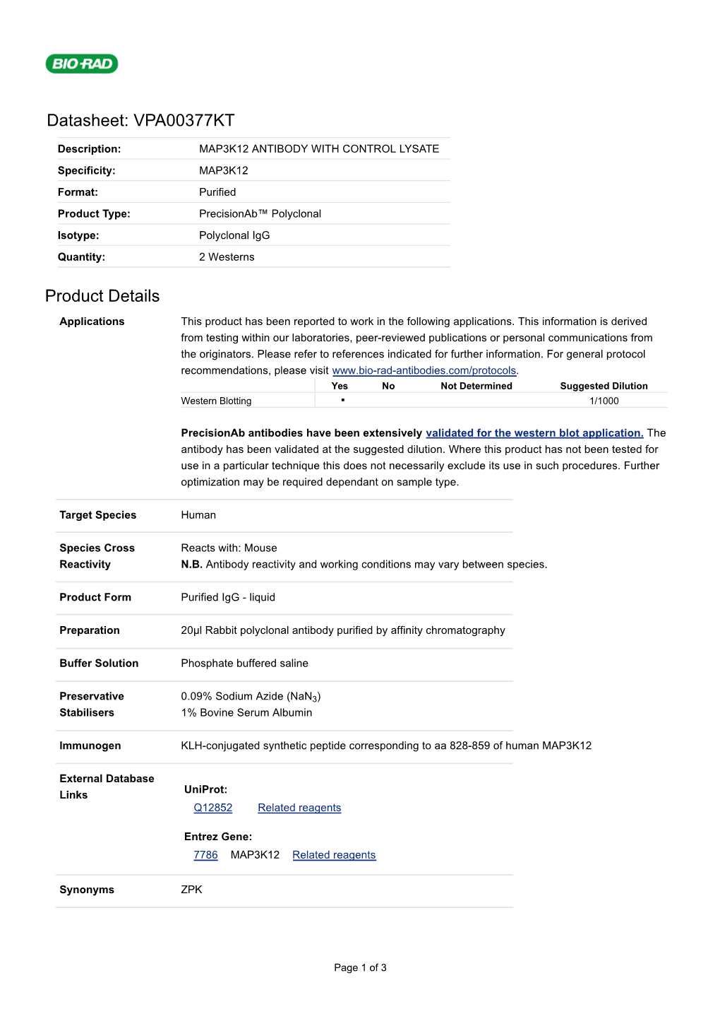 Datasheet: VPA00377KT Product Details