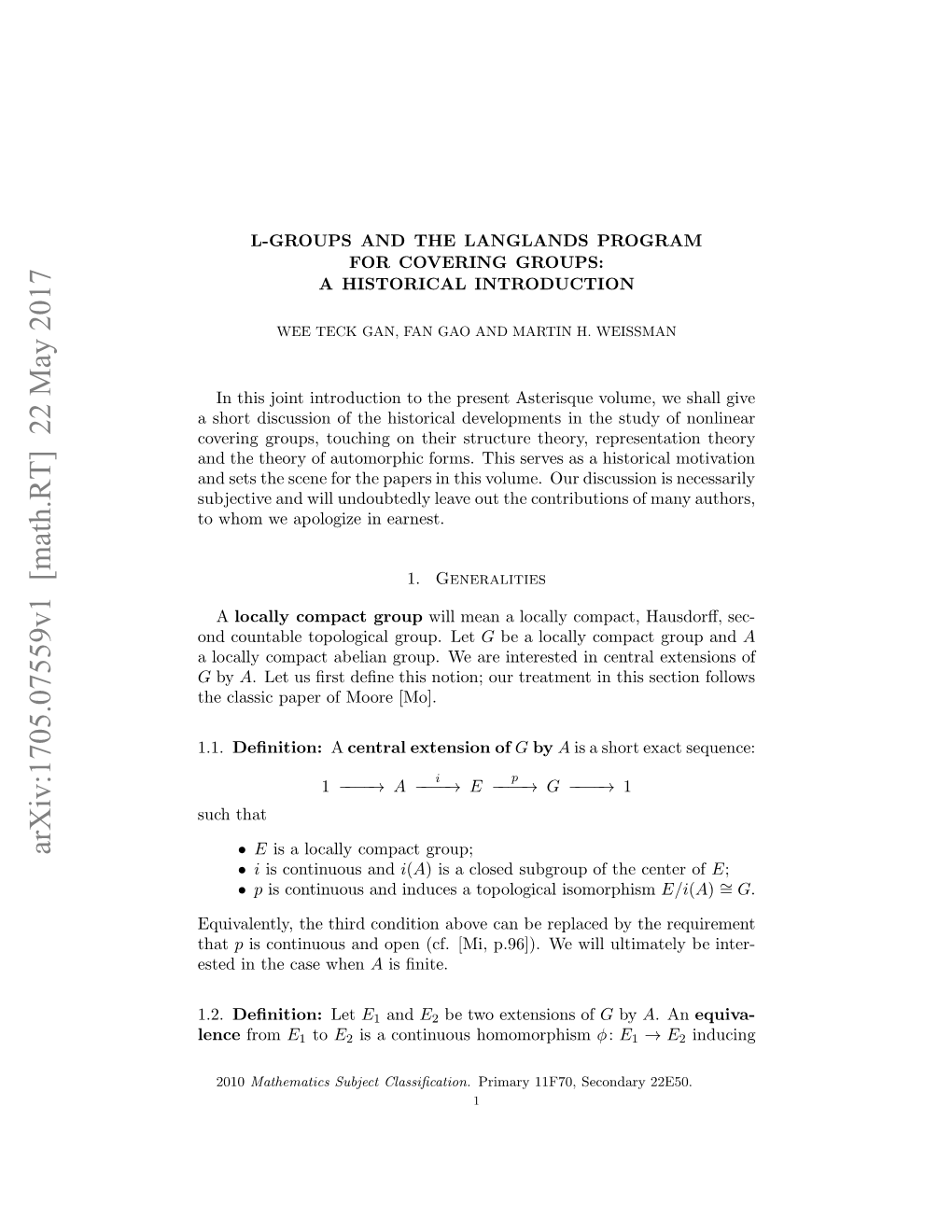 Arxiv:1705.07559V1 [Math.RT] 22 May 2017 Owo Eaooiei Earnest