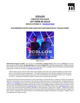 2Cellos Announce New Album Let There Be Cello Arrives October 19 – Preorder Now