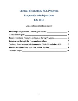 Clinical Psychology M.A. Program Frequently Asked Questions July 2019