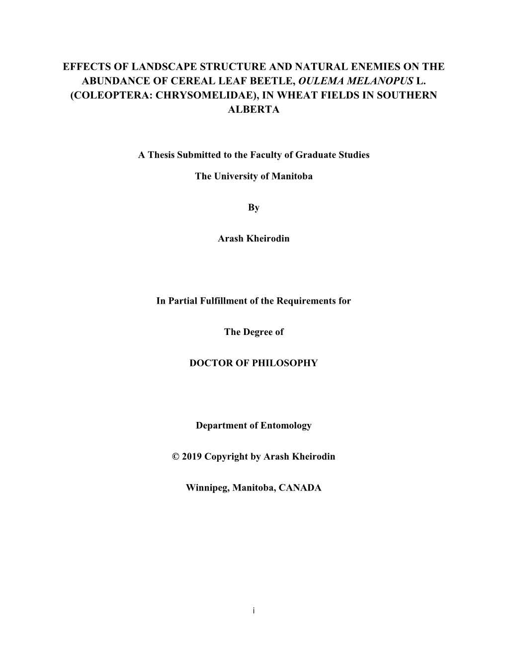 Effects of Landscape Structure and Natural Enemies on the Abundance of Cereal Leaf Beetle, Oulema Melanopus L