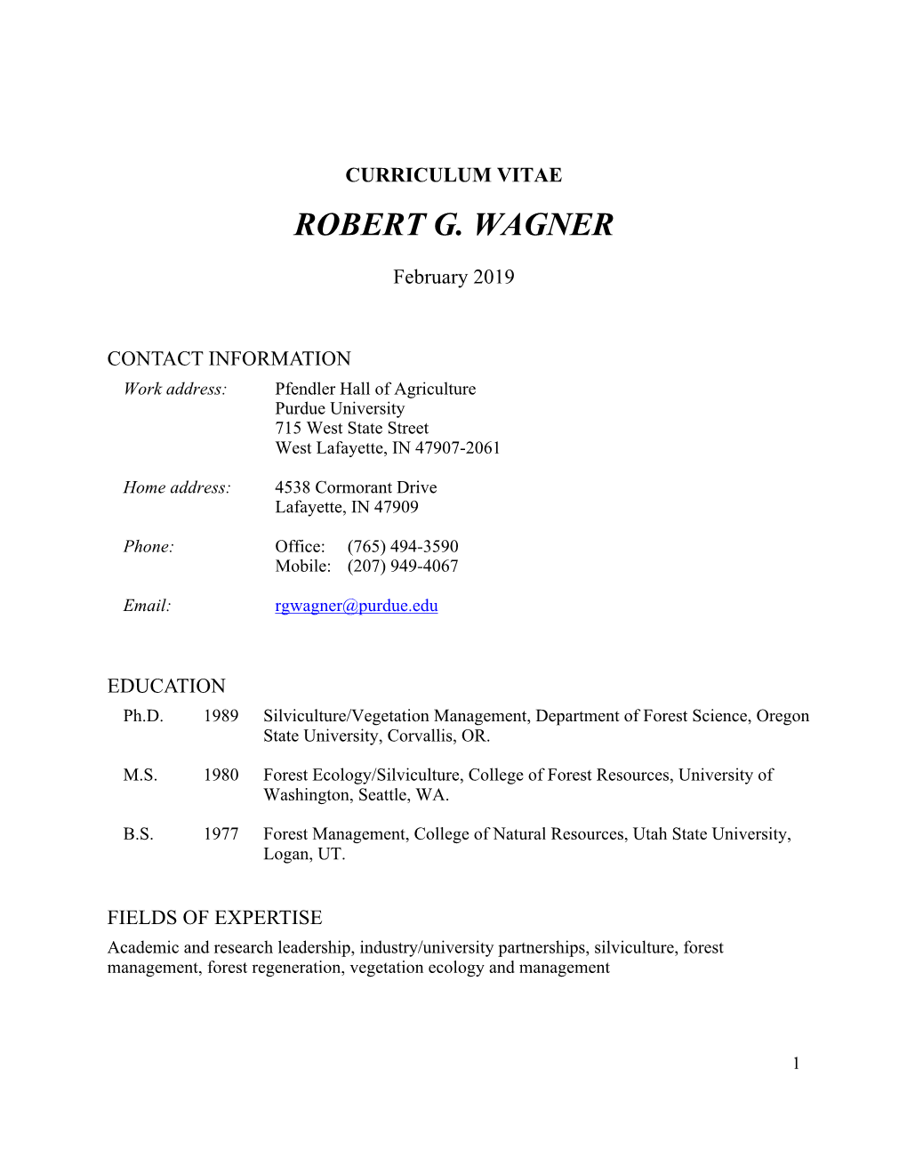 Robert Wagner CV