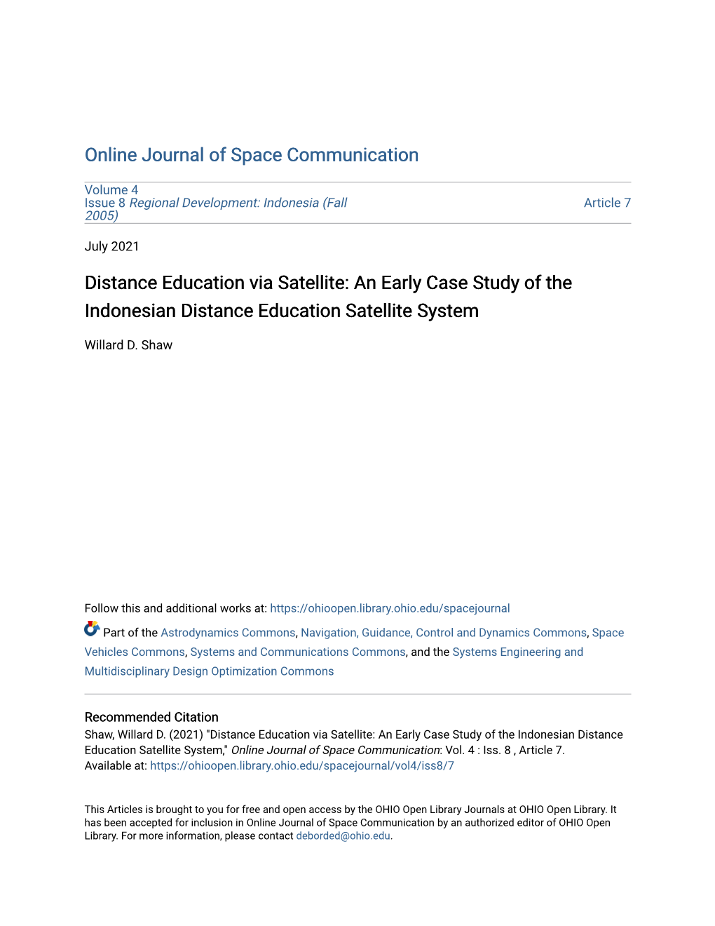 Distance Education Via Satellite: an Early Case Study of the Indonesian Distance Education Satellite System