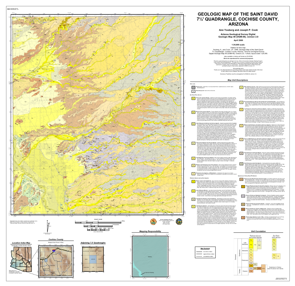 Geologic Map of the Saint David 7½' Quadrangle, Cochise County, Arizona