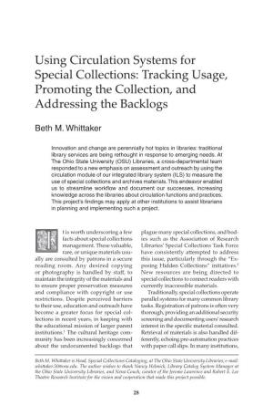 Using Circulation Systems for Special Collections: Tracking Usage, Promoting the Collection, and Addressing the Backlogs