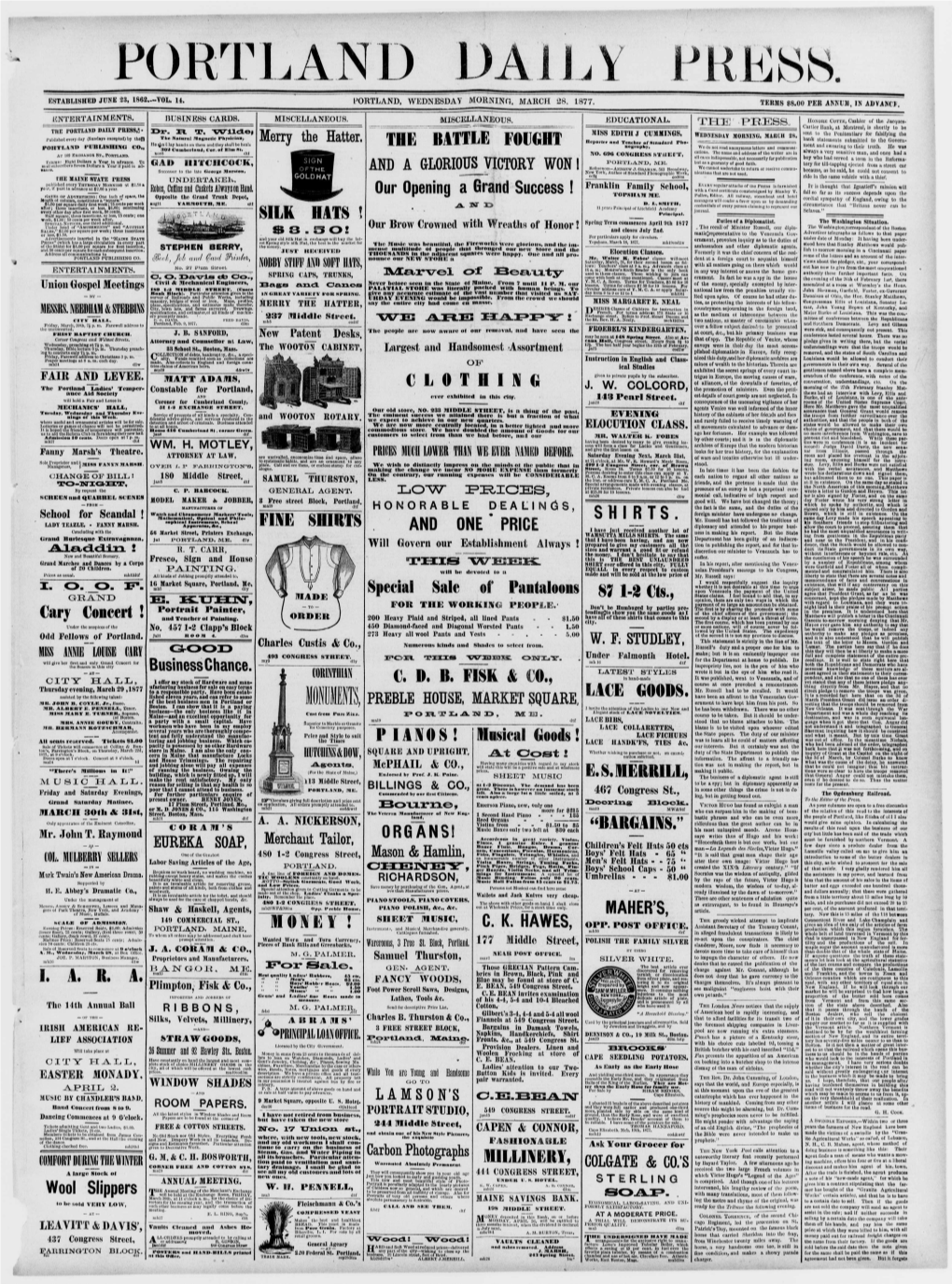 Portland Daily Press: March 28, 1877