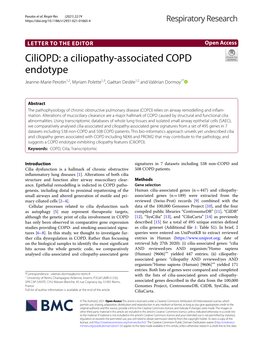 A Ciliopathy-Associated COPD Endotype