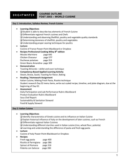 1 Course Outline Fdst 2003 – World Cuisine