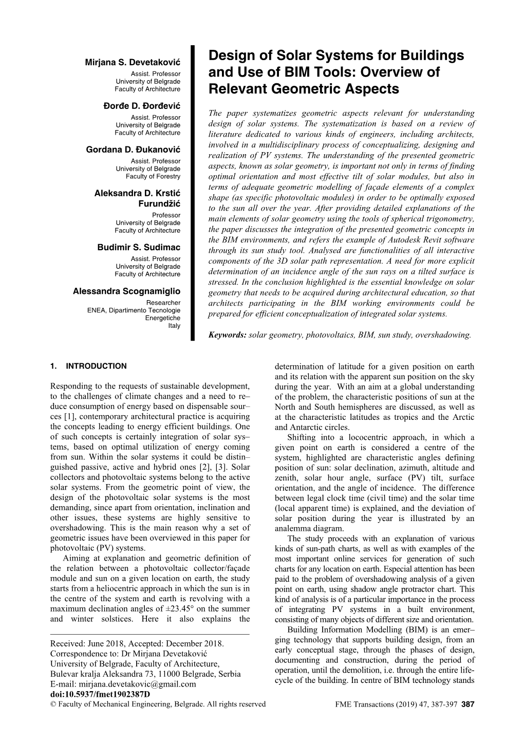 Design of Solar Systems for Buildings and Use of BIM Tools