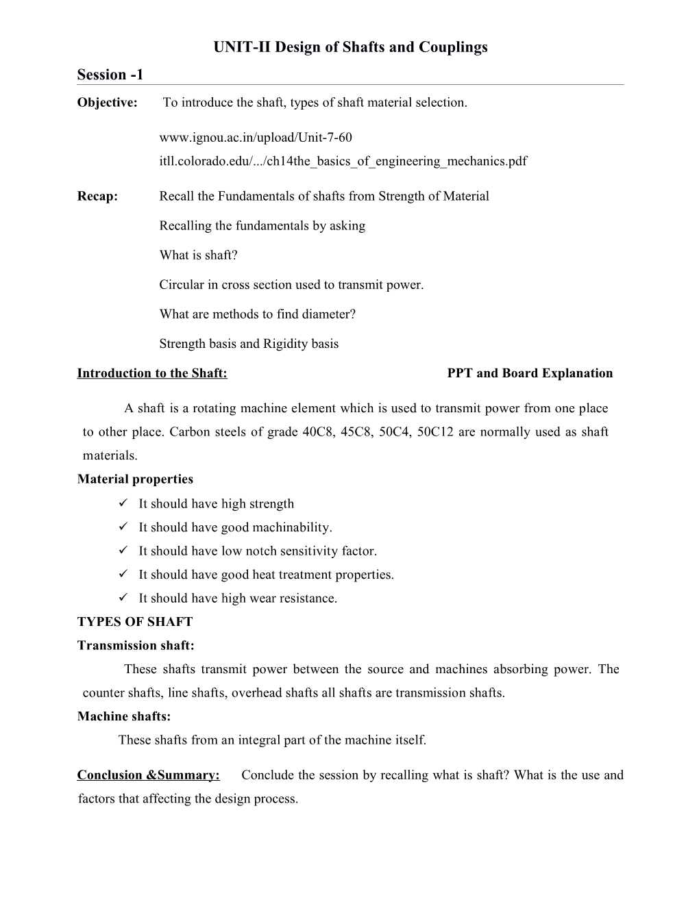 UNIT-II Design of Shafts and Couplings