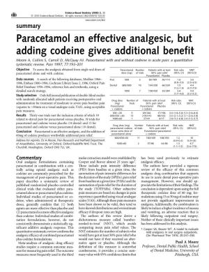 Paracetamol an Effective Analgesic, but Adding Codeine Gives Additional Benefit