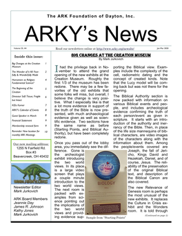The ARK Foundation of Dayton, Inc. Big Changes at the Creation Museum