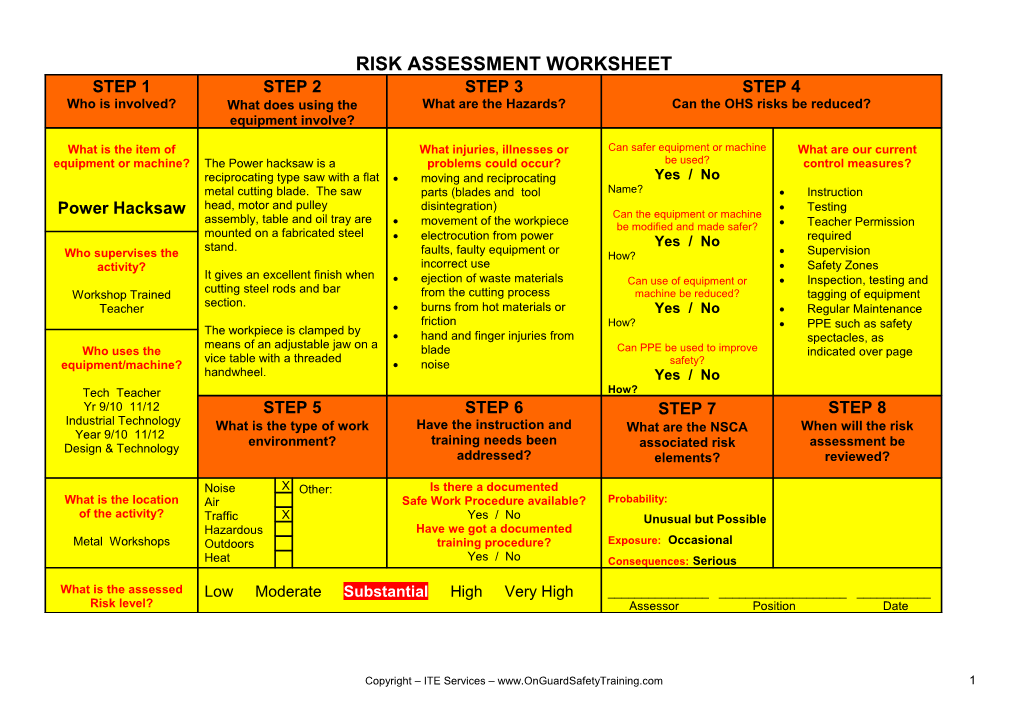 Risk Assessment Worksheet s1