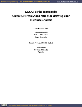 Moocs at the Crossroads: a Literature Review and Reflection Drawing Upon Discourse Analysis