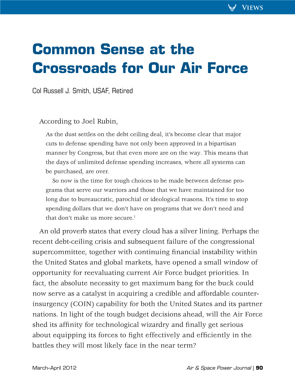 Common Sense at the Crossroads for Our Air Force