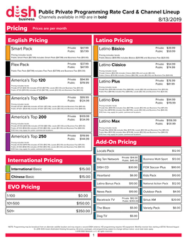 Public Private Programming Rate Card & Channel Lineup