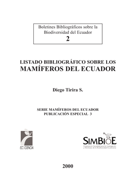 Listado Bibliográfico Sobre Los Mamíferos Del Ecuador