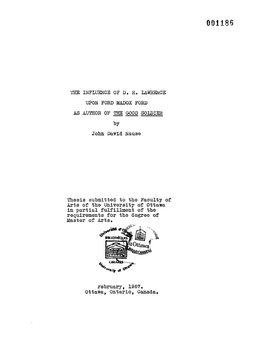 THE INFLUENCE of D. H. LAWRENCE UPON FORD MADOX FORD AS AUTHOR of the GOOD SOLDIER by John David Nauso