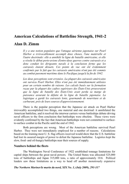 American Calculations of Battleline Strength, 1941-2 Alan D