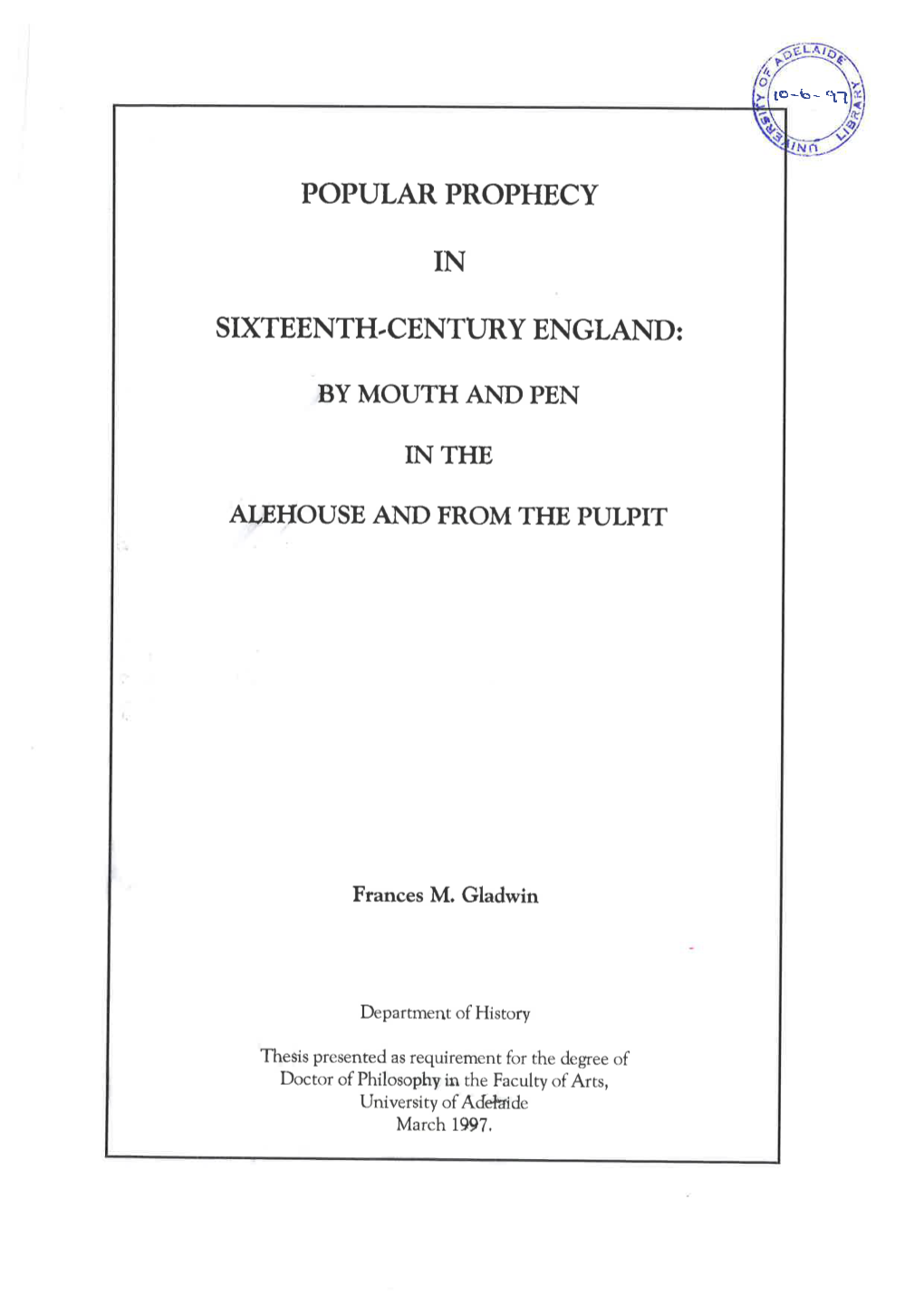 Popular Prophecy in Sixteenth-Century England