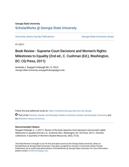 Book Review - Supreme Court Decisions and Women’S Rights: Milestones to Equality (2Nd Ed., C